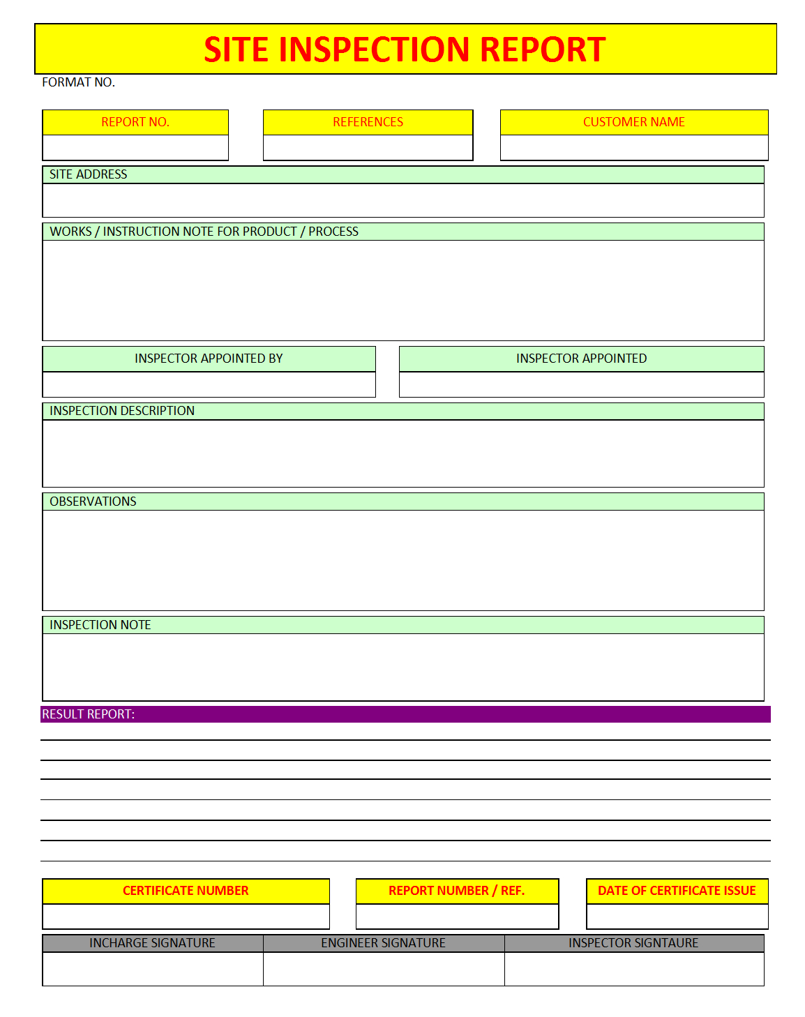 Site Inspection Report Format | Samples | Word Document Download In Engineering Inspection Report Template