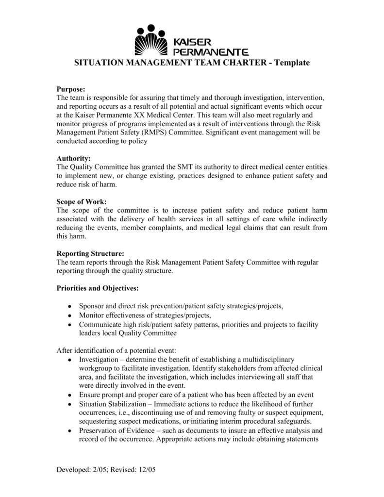Situation Management Team Charter Throughout Medical Legal Report Template