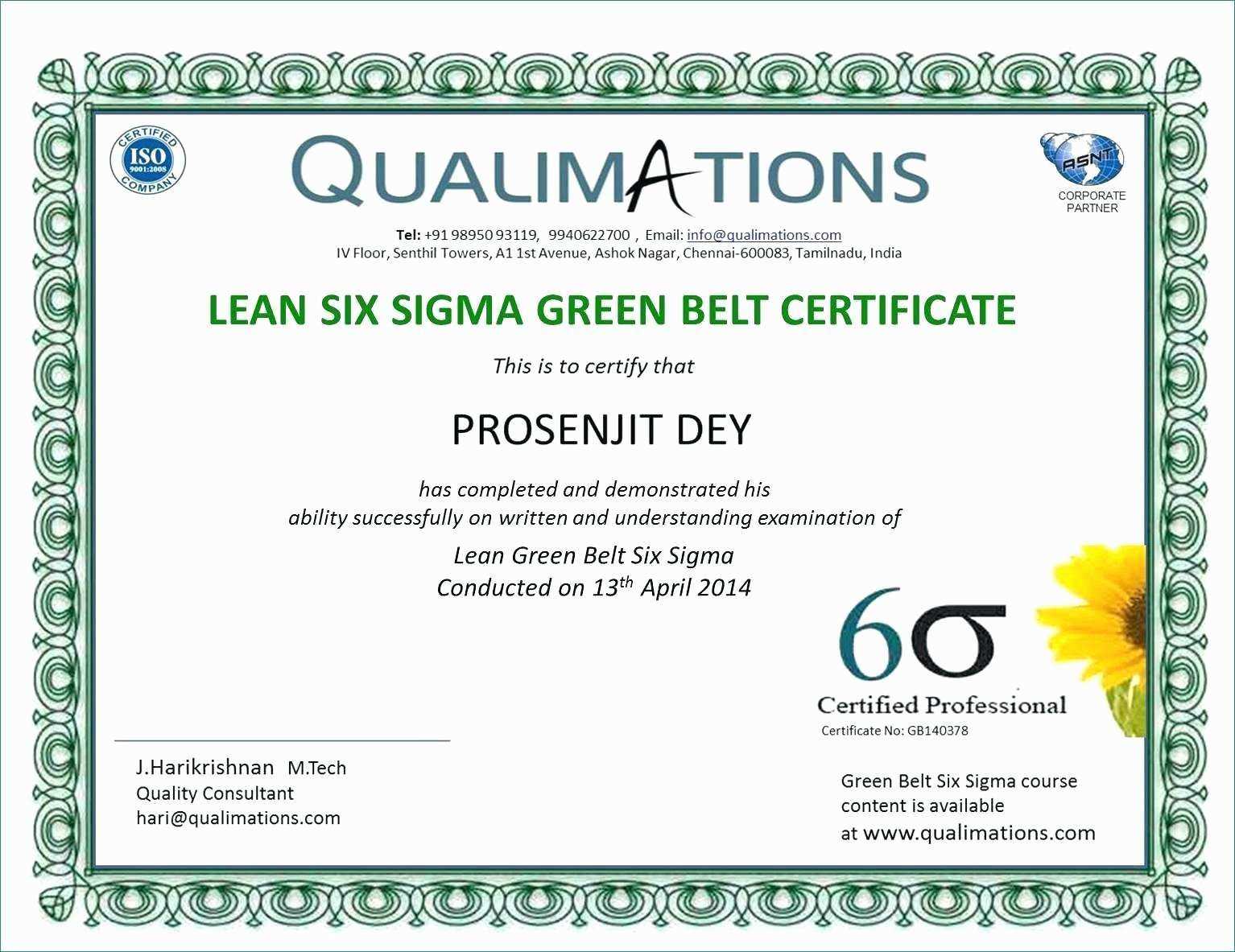 Six Sigma Black Belt Certificate Template – Carlynstudio Inside Green Belt Certificate Template