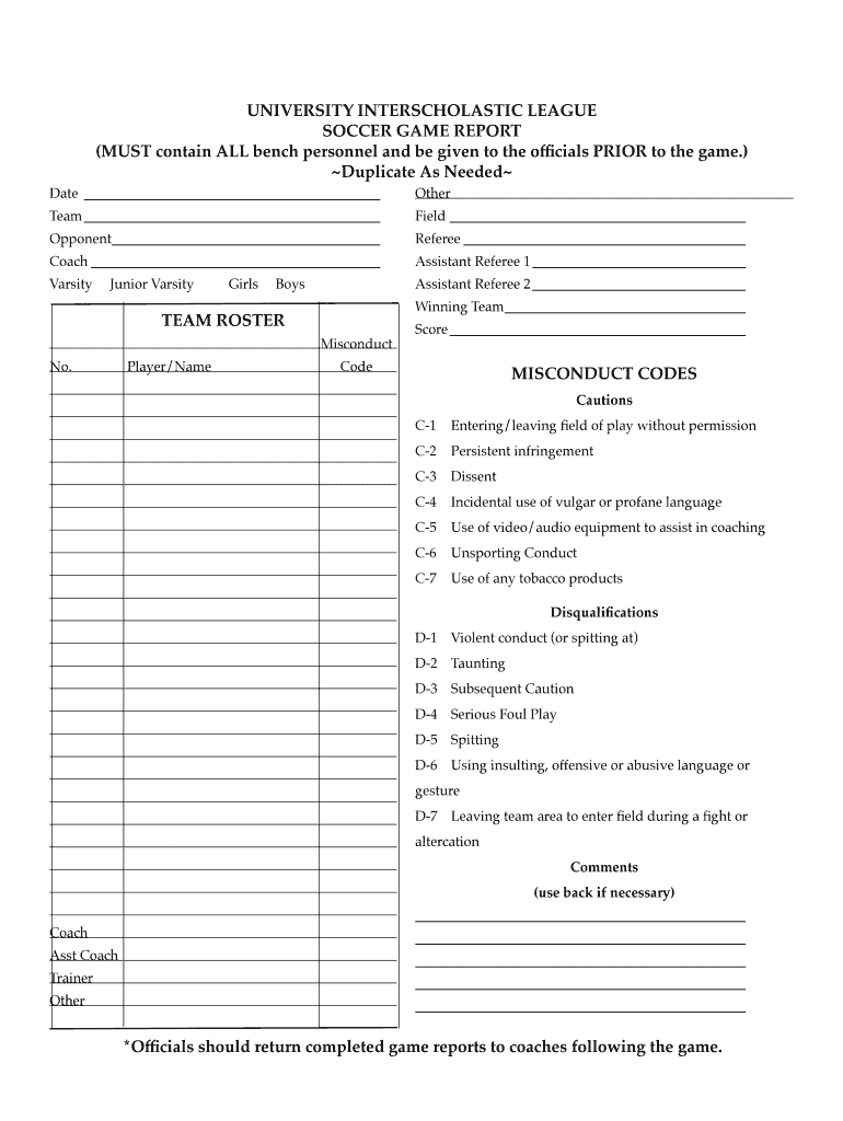 Soccer Game Report Template – Fill Online, Printable With Coaches Report Template