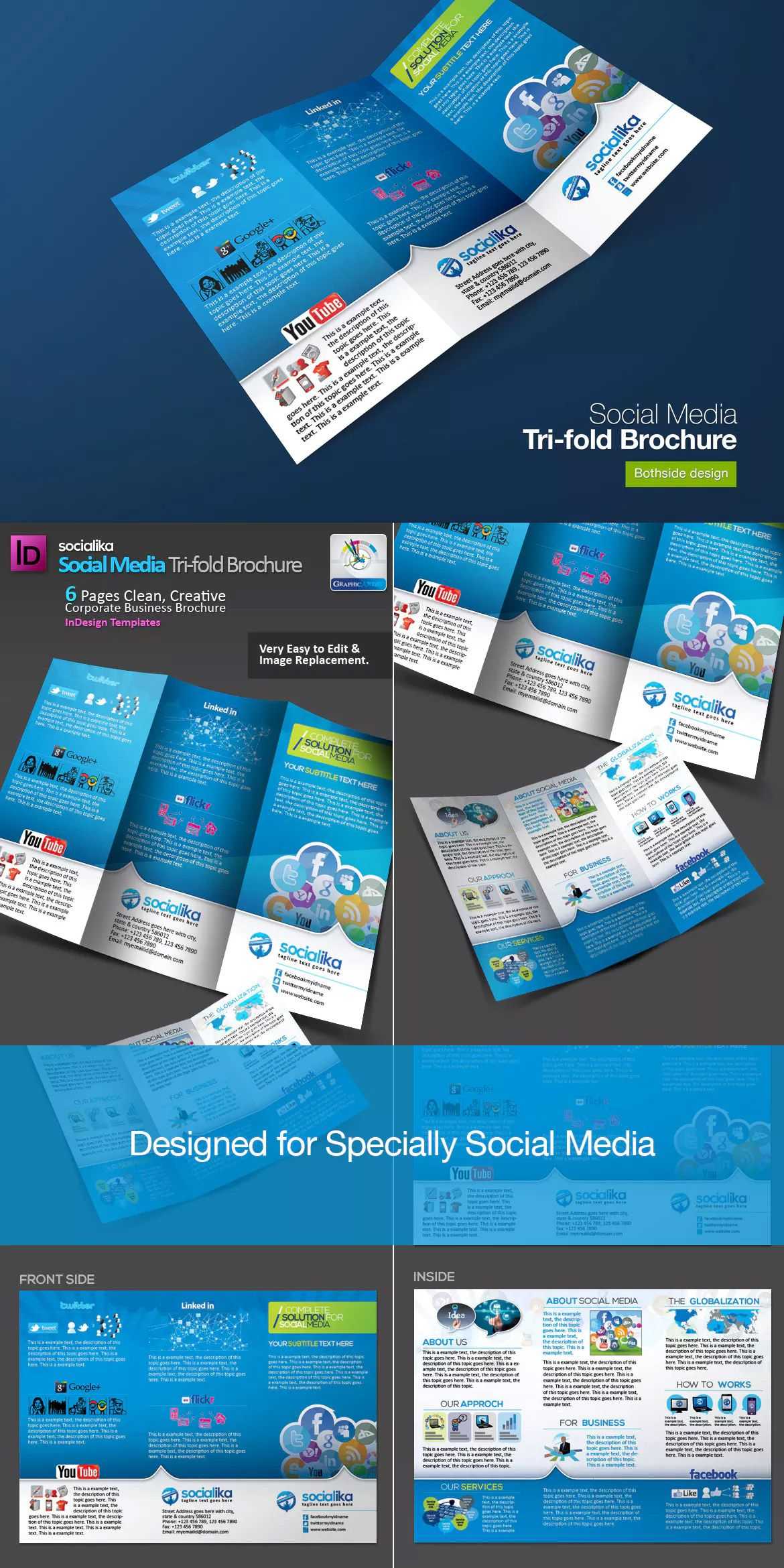 Social Media Tri Fold Brochure Template Indd | Bi Fold Within Social Media Brochure Template