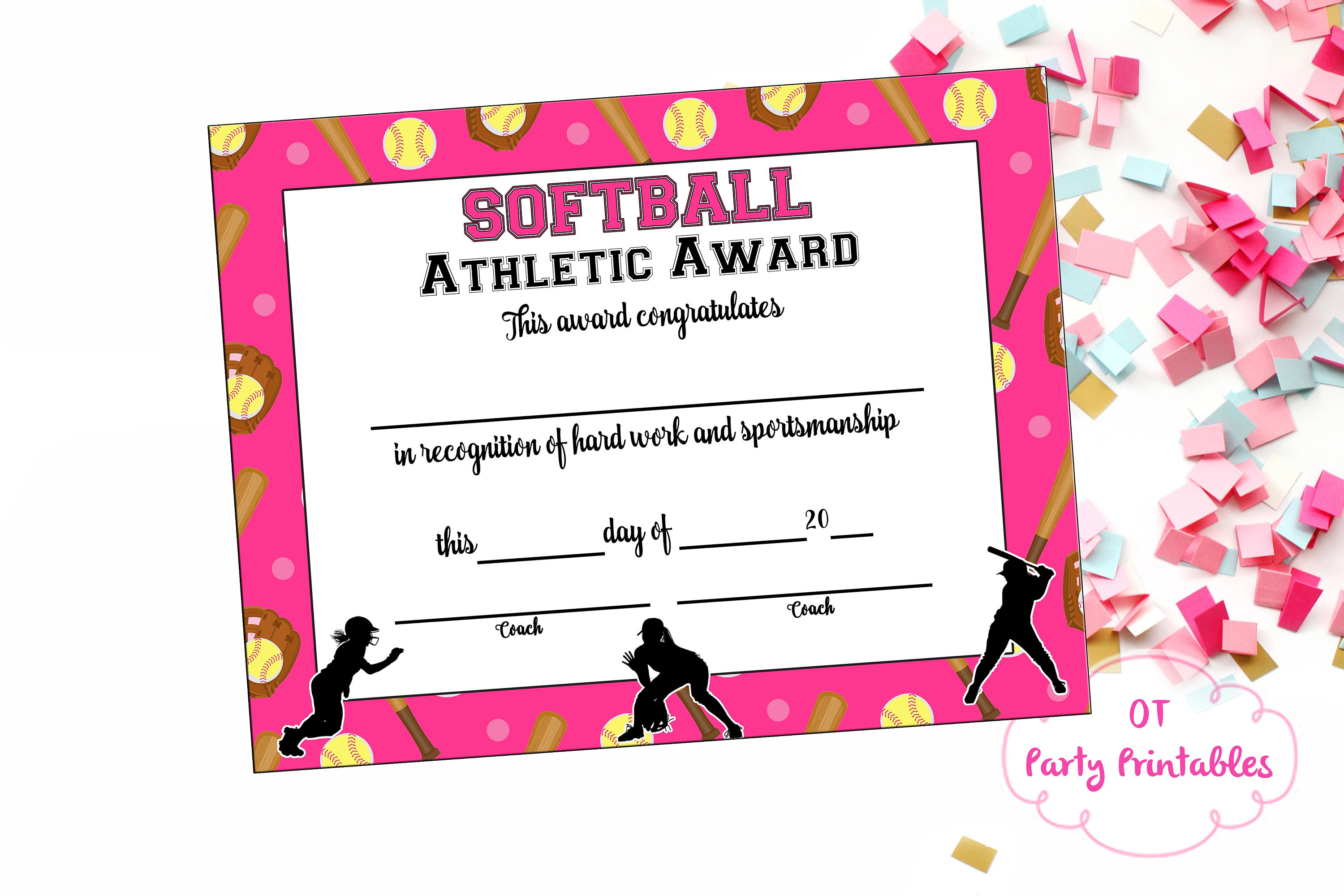 Softball Certificate Of Achievement – Softball Award – Print At Home –  Softball Mvp – Softball Certificate Of Completion – Sports Award For Softball Award Certificate Template