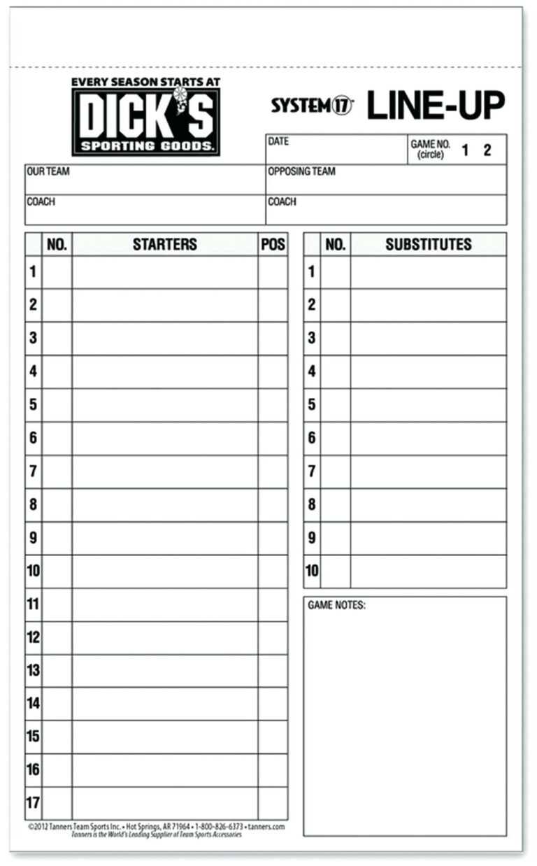 Free Baseball Lineup Card Template