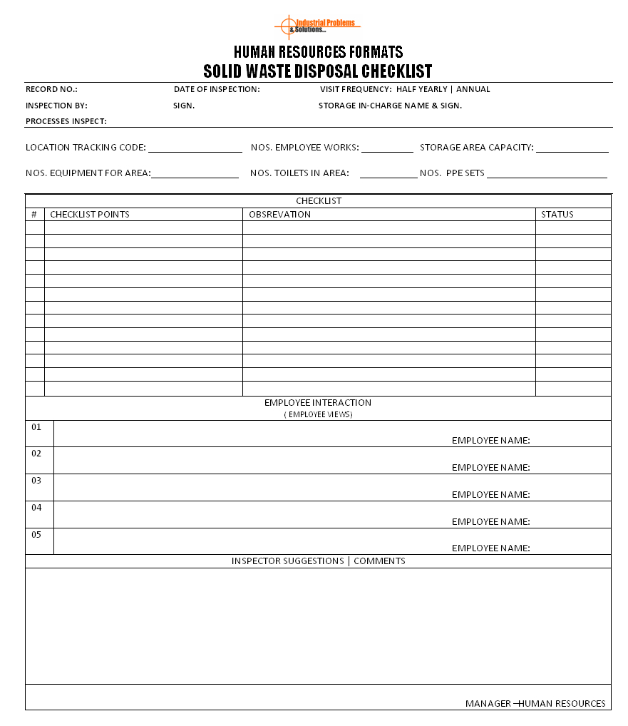 Solid Waste Disposal Checklist Format With Regard To Waste Management Report Template