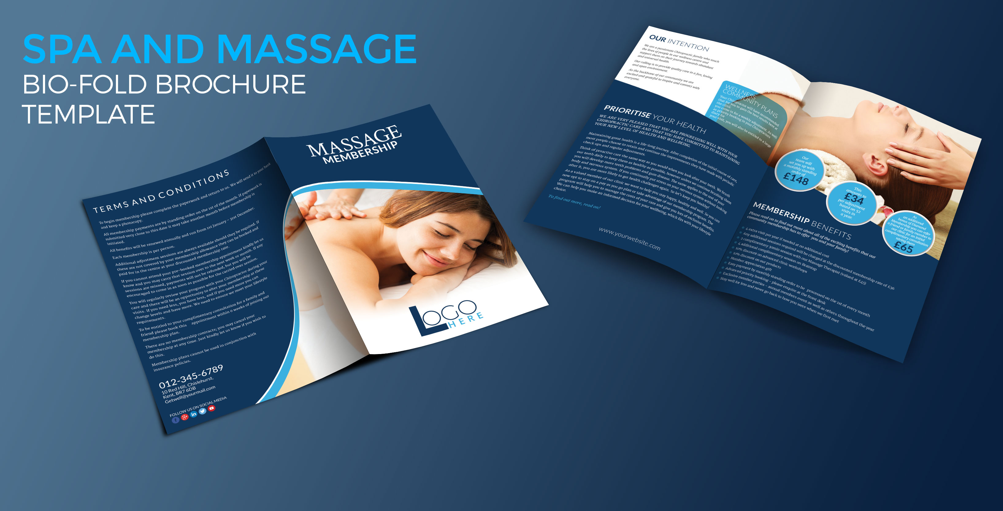 Spa And Massage Bio Fold Brochure Template - Graphic Reserve Regarding Membership Brochure Template