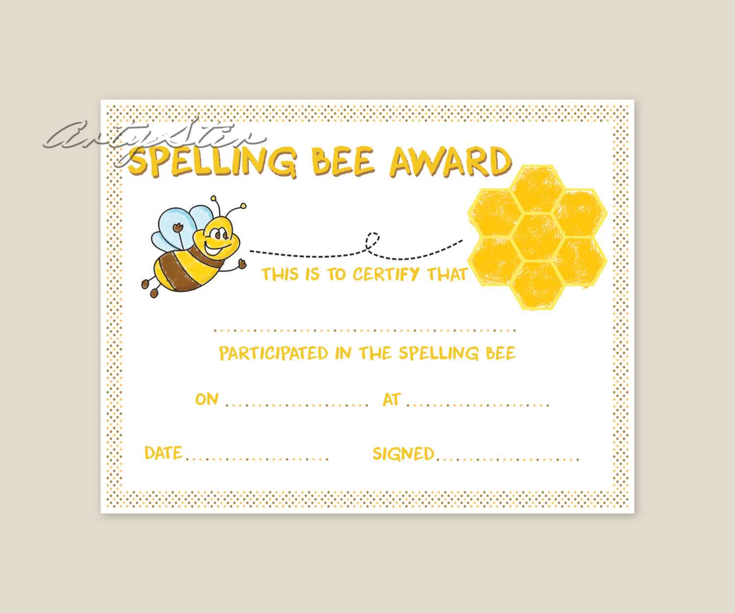 Spelling Bee Award Certificate Template Inside Spelling Bee Award Certificate Template