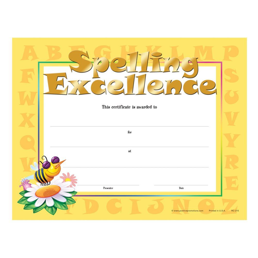 Spelling Excellence Gold Foil Stamped Certificates With Spelling Bee Award Certificate Template