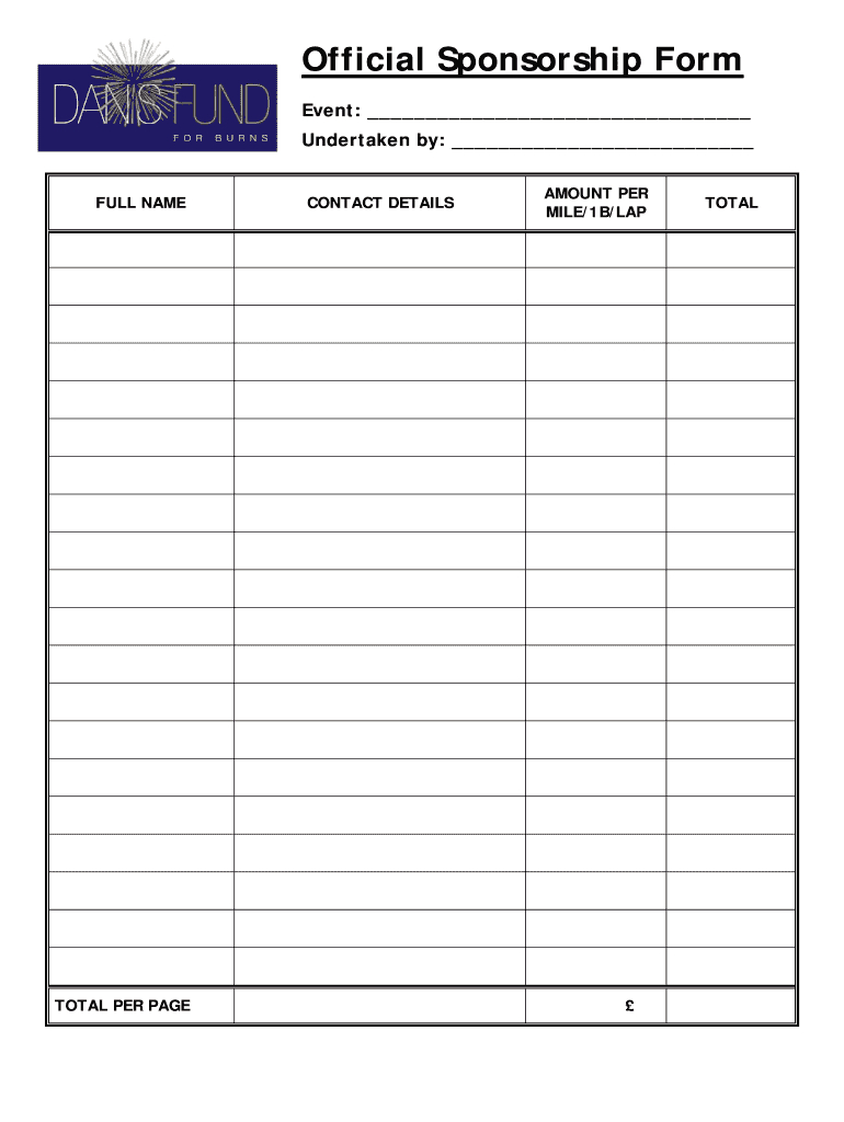 Sponsor Form Templates – Fill Online, Printable, Fillable For Blank Sponsor Form Template Free