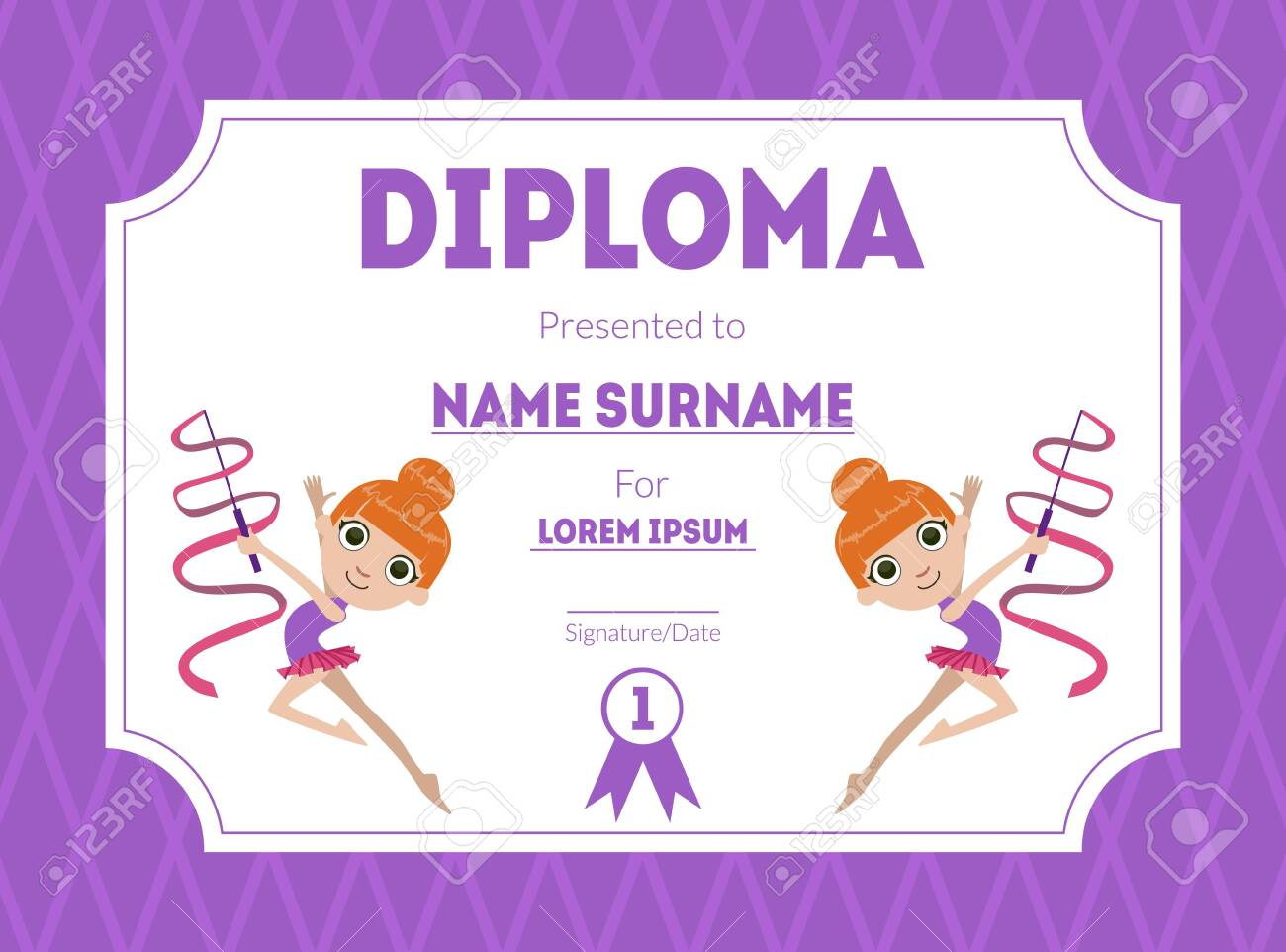 Sports Award Diploma Template, Kids Certificate With Gymnast.. Throughout Gymnastics Certificate Template