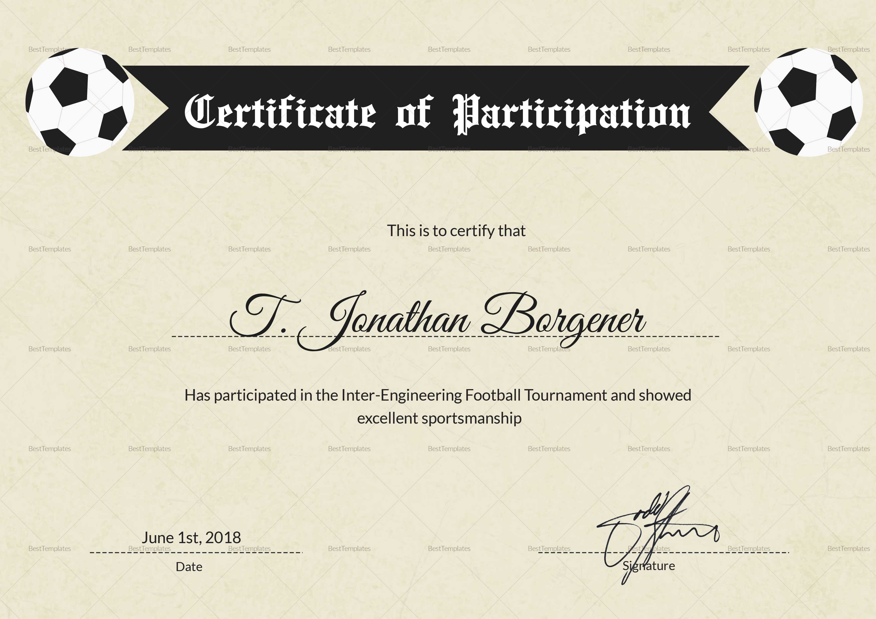 Sports Day Football Certificate Template Inside Football Certificate Template