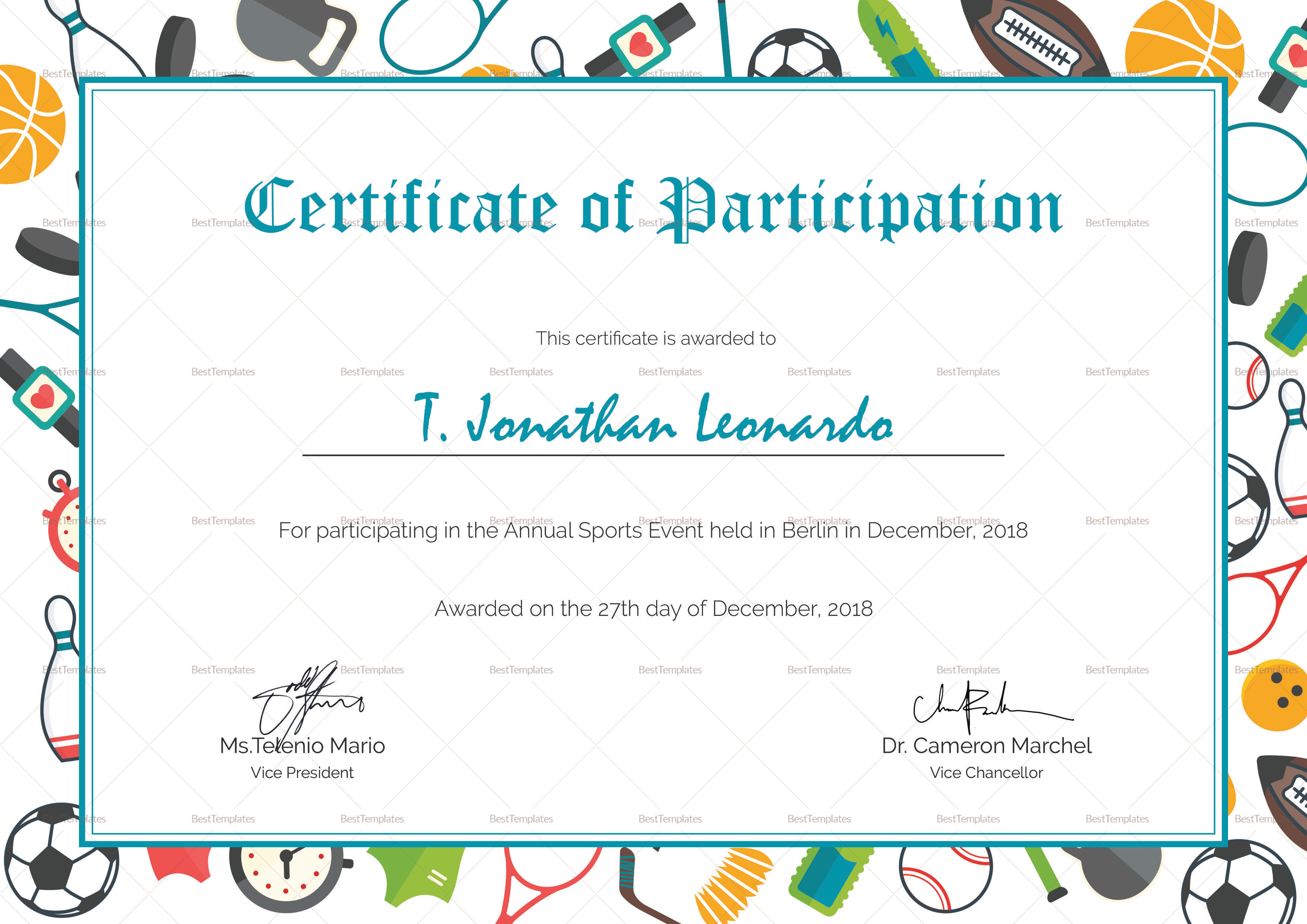 Sports Participation Certificate Template In Athletic Certificate Template