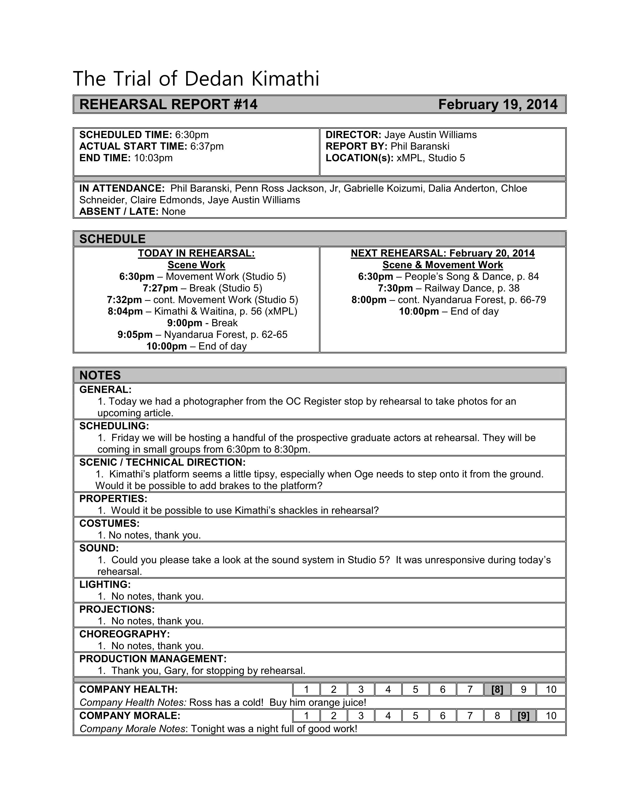 Stage Manager Rehearsal Report – Google Search | Stage Intended For Rehearsal Report Template