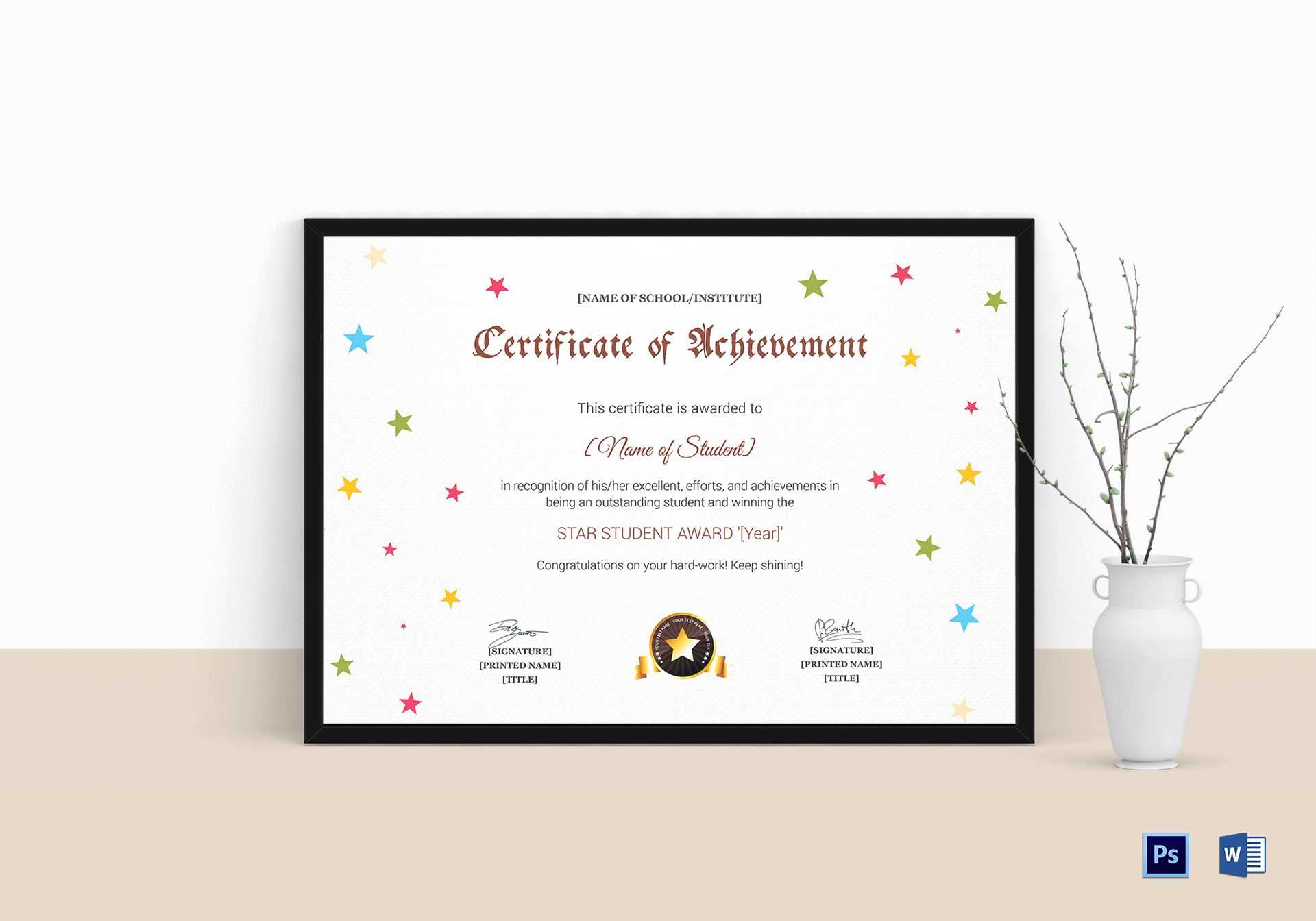 Star Achievement Certificate Template Intended For Student Of The Year Award Certificate Templates