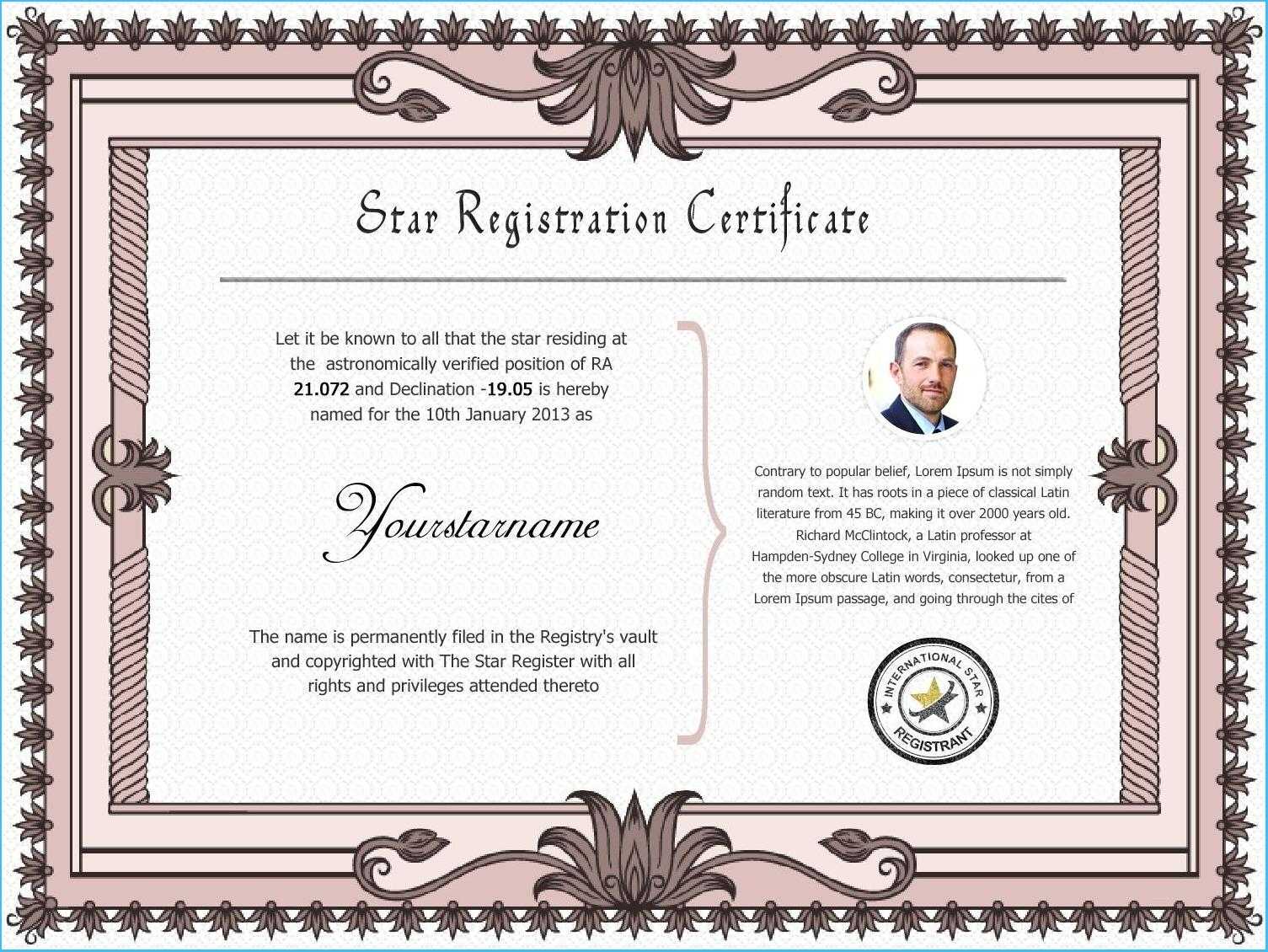 Star Naming Certificate Template #9968 In Star Naming Certificate Template