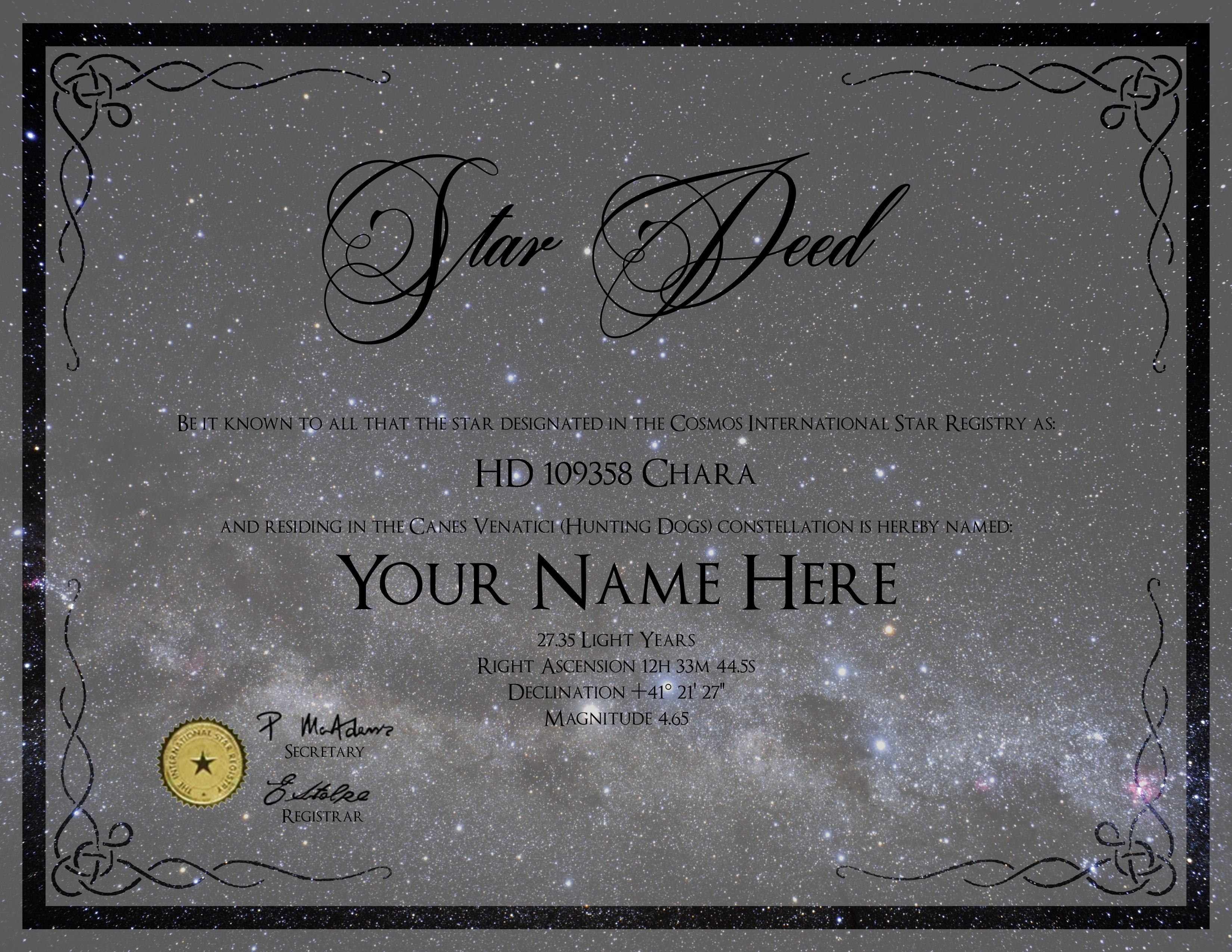 Star Naming Certificate Template – Atlantaauctionco With Star Naming Certificate Template