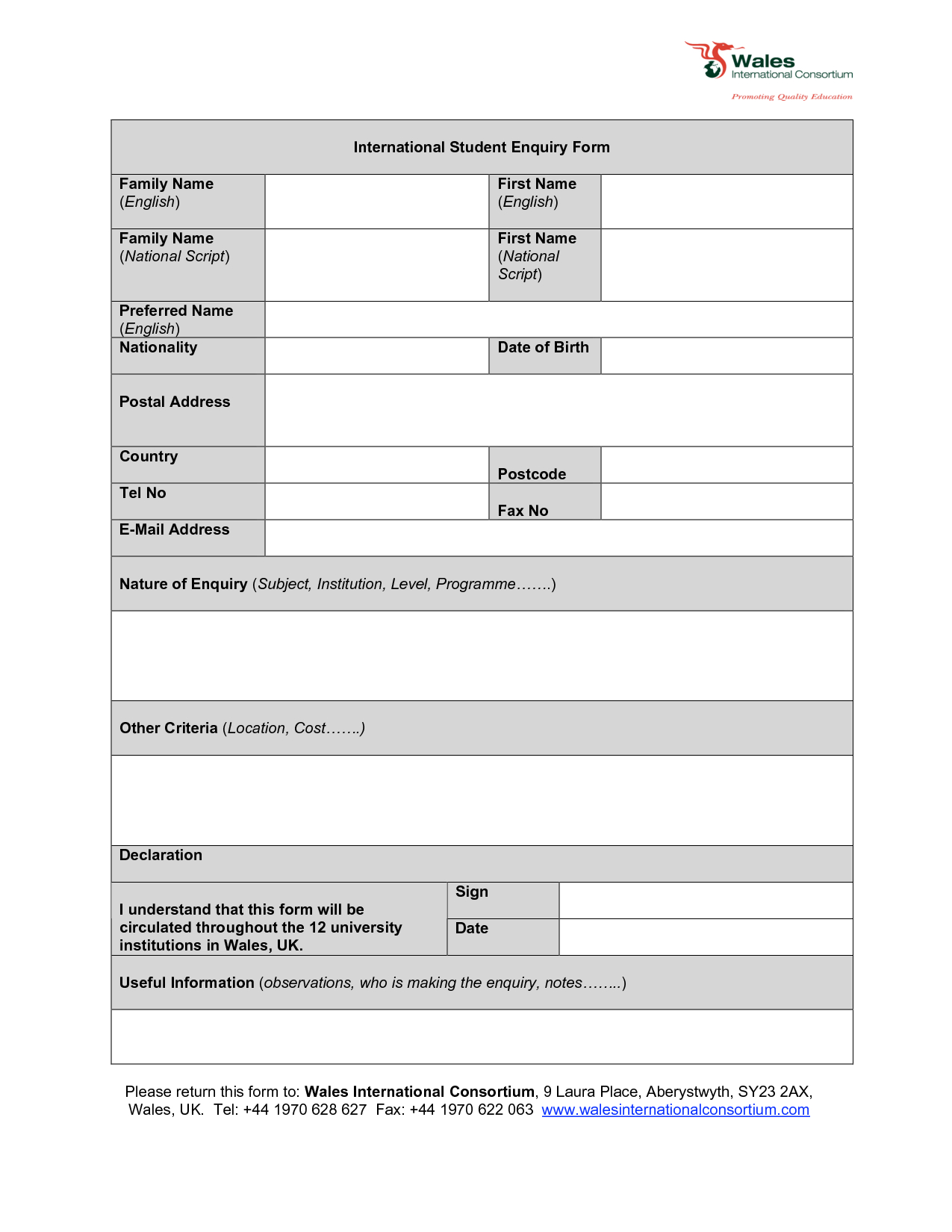Student Inquiry Form Template – Teplates For Every Day Pertaining To Enquiry Form Template Word