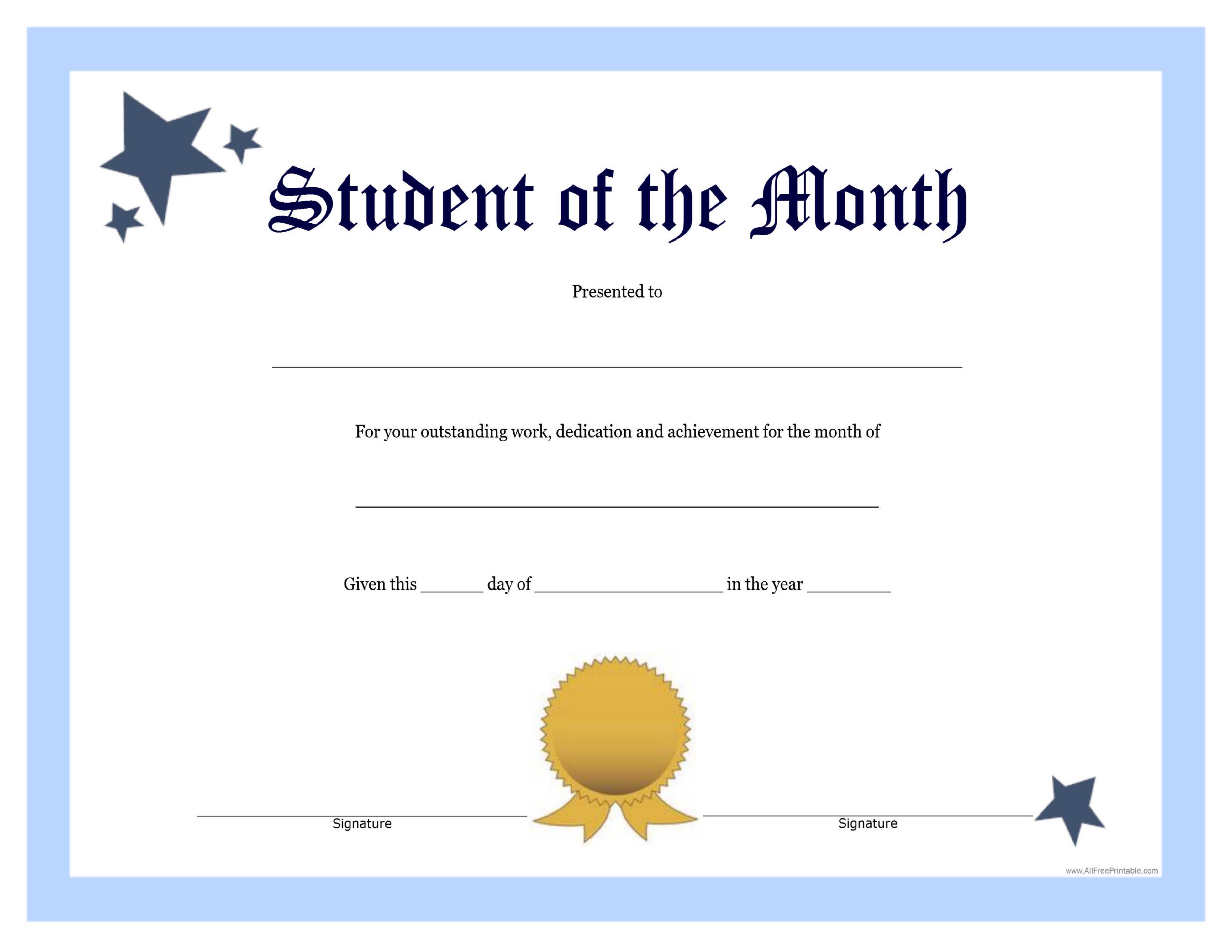 Student Of The Month Template | Asouthernbellein Pertaining Within Free Student Certificate Templates