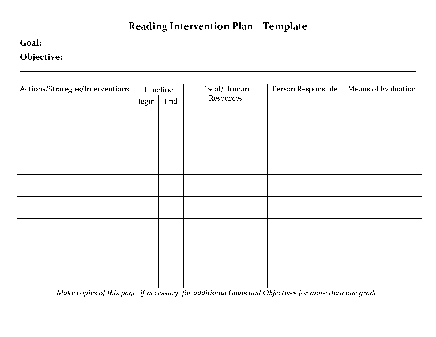 Student Planner Templates | Reading Intervention Plan With Intervention Report Template