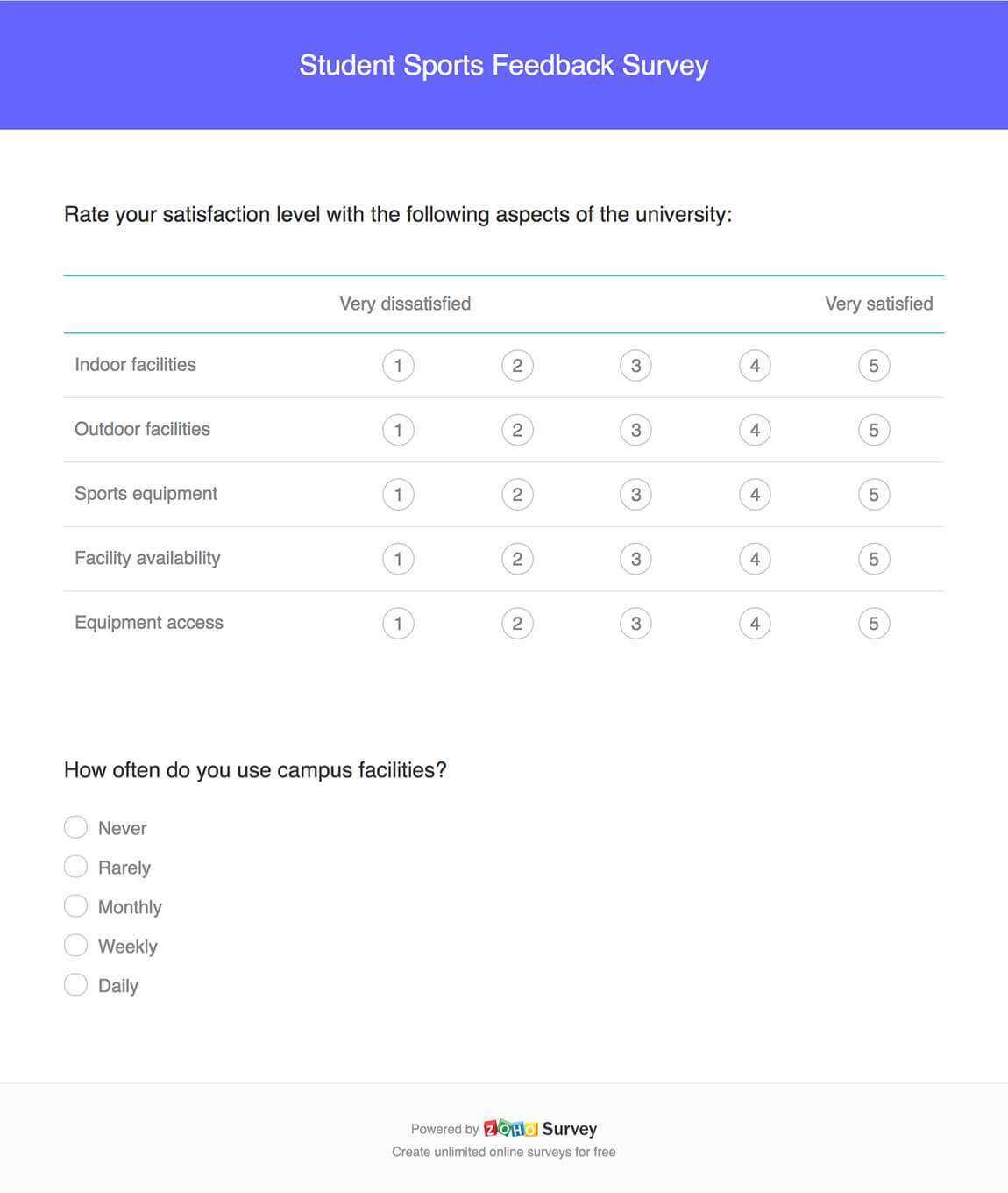 Student Sports Feedback Survey Template – Zoho Survey With Regard To Event Survey Template Word