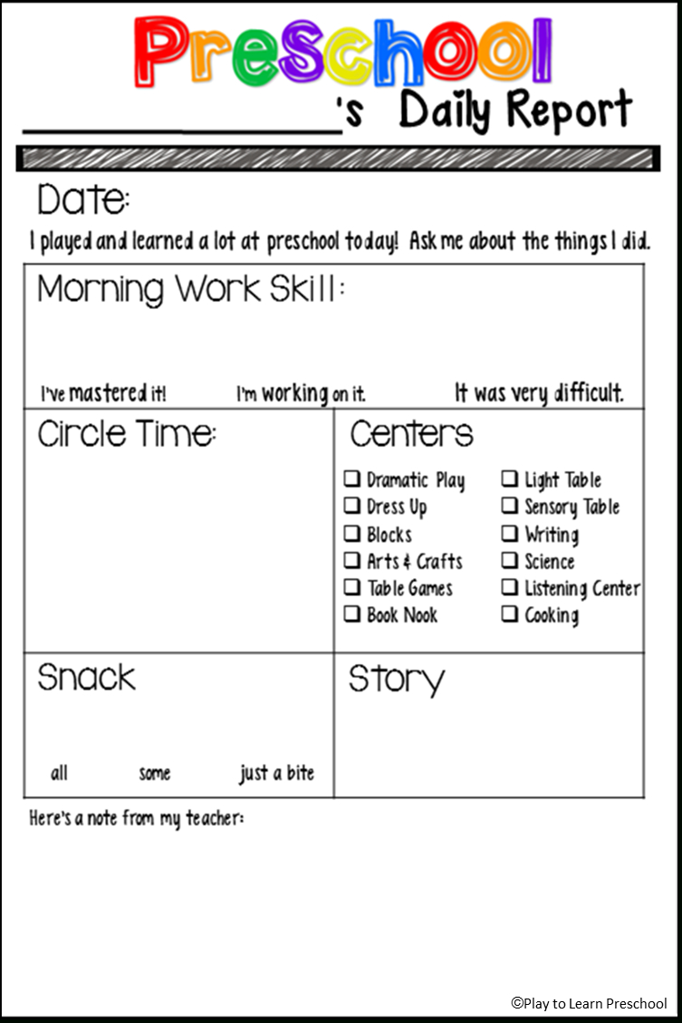 Students' Stuff | Preschool Fun | Preschool Daily Report Intended For Preschool Weekly Report Template