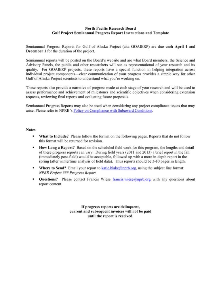 Suggested Format For Semi Annual Progress Report Regarding Research