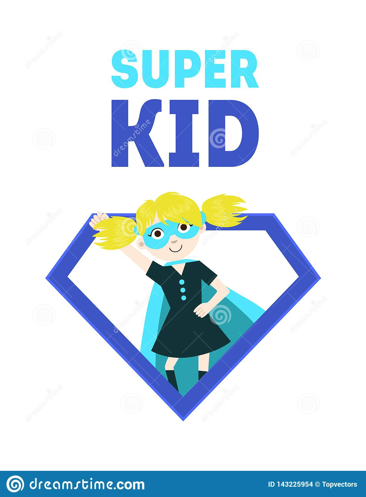 Super Kid Banner, Cute Girl In Superhero Costume And Mask Throughout Superhero Birthday Card Template