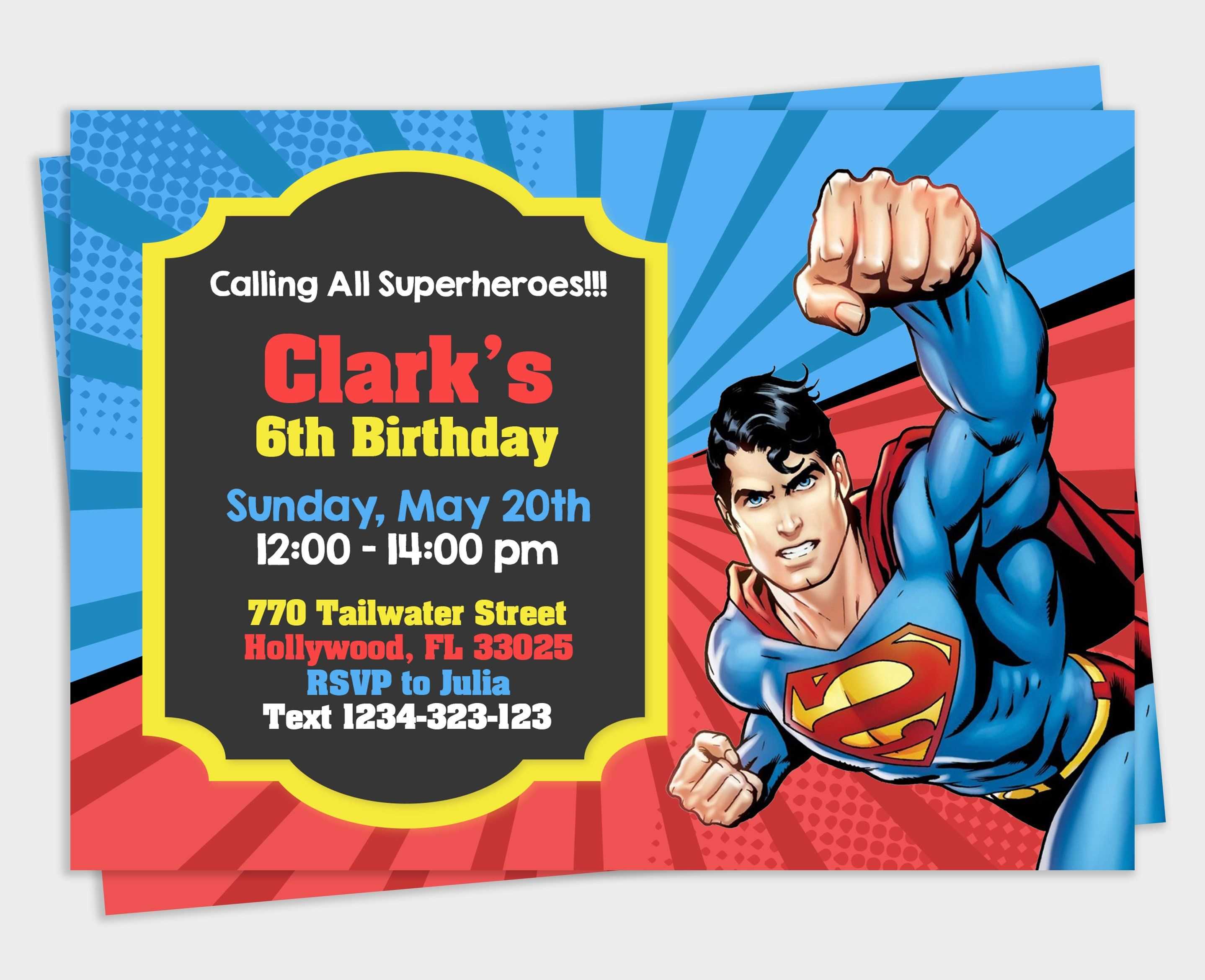 Superman Invitation, Superman Party, Superman Birthday Intended For Superman Birthday Card Template