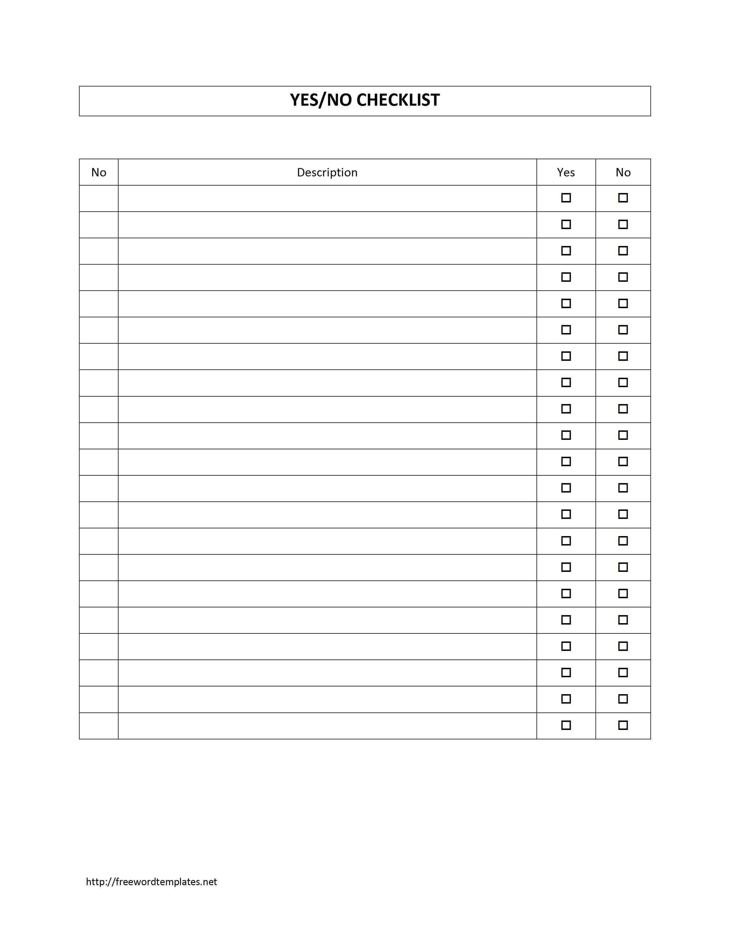 Survey Sheet With Yes/no Checklist Template | Free Microsoft In Blank Checklist Template Word