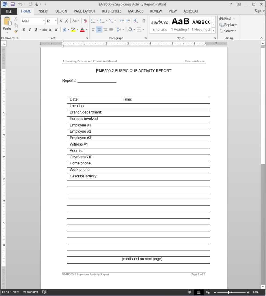 Suspicious Activity Report Template | Emb500 2 Regarding It Report Template For Word