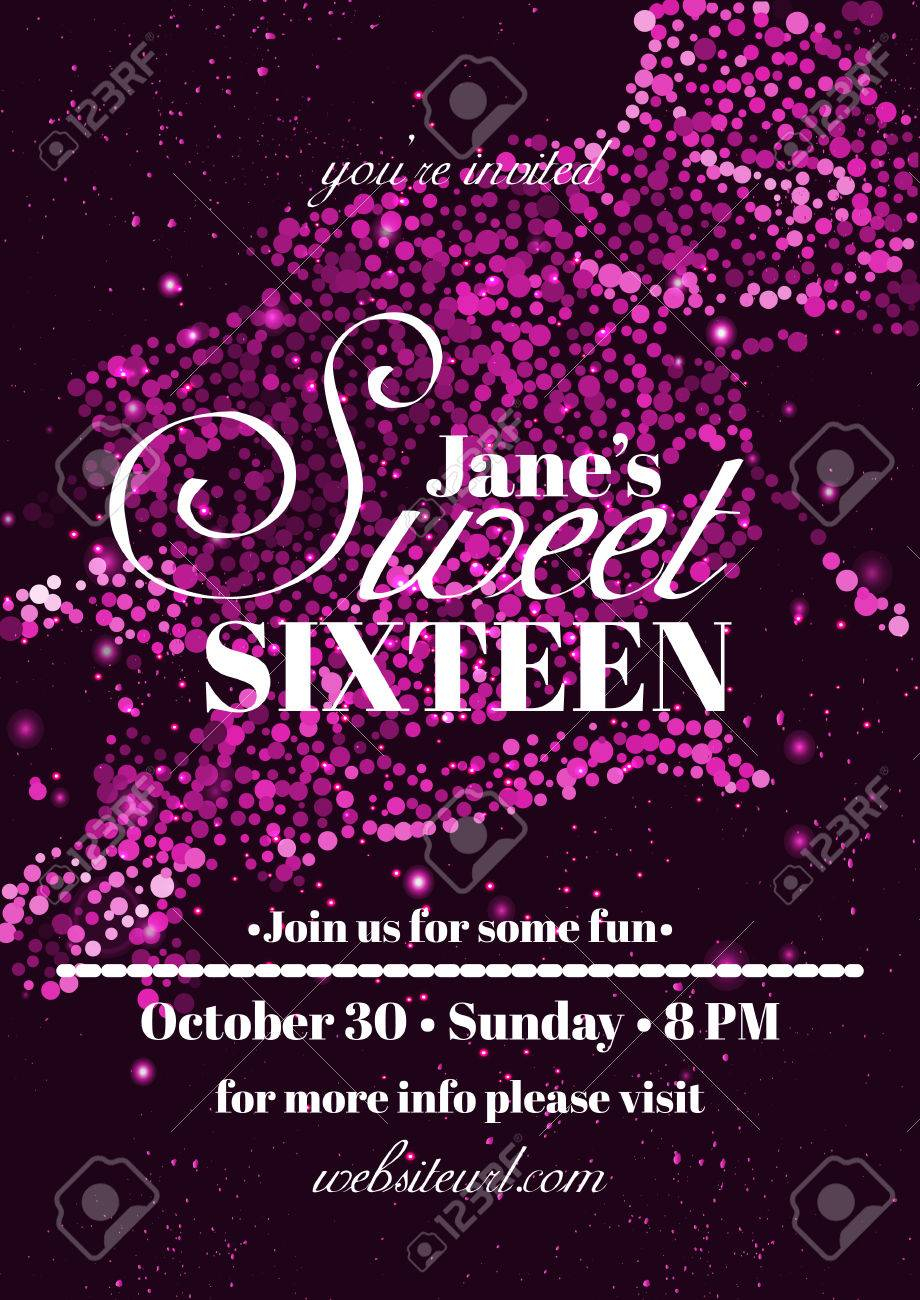 Sweet Sixteen Glitter Party Invitation Flyer Template Design Throughout Sweet 16 Banner Template
