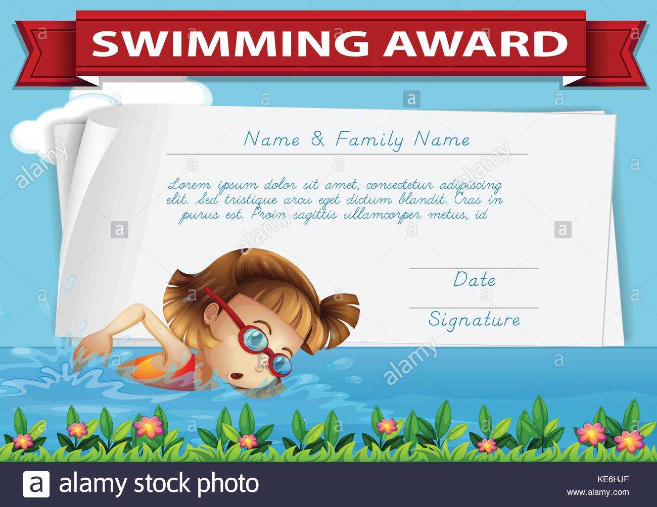 Swimming Award Certificate Template Illustration Stock Throughout Swimming Award Certificate Template