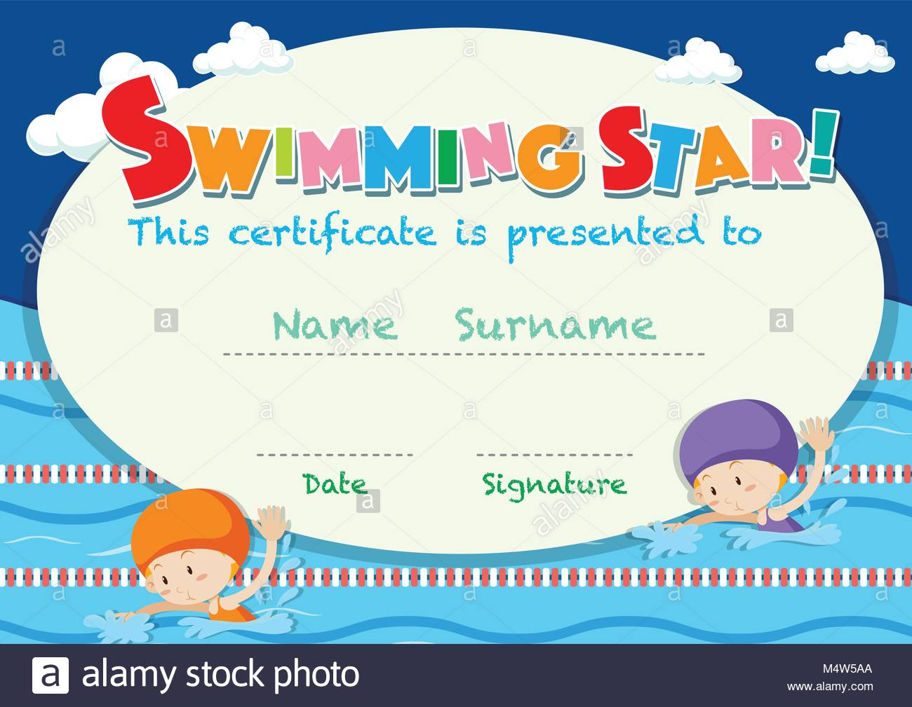 Swimming Certificate Stock Photos & Swimming Certificate Regarding Free Swimming Certificate Templates