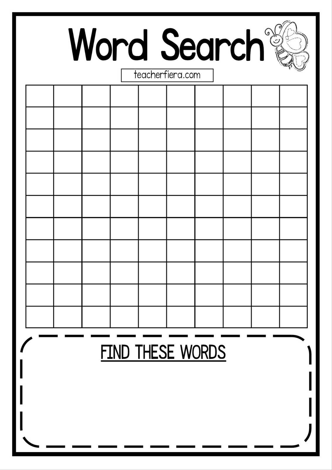 Teacherfiera: Word Search Templates (Coloured And Black In Blank Word Search Template Free