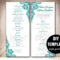 Teal Wedding Program Template – Instant Download Microsoft With Free Printable Wedding Program Templates Word