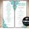 Teal Wedding Program Template – Instant Download Microsoft With Free Printable Wedding Program Templates Word