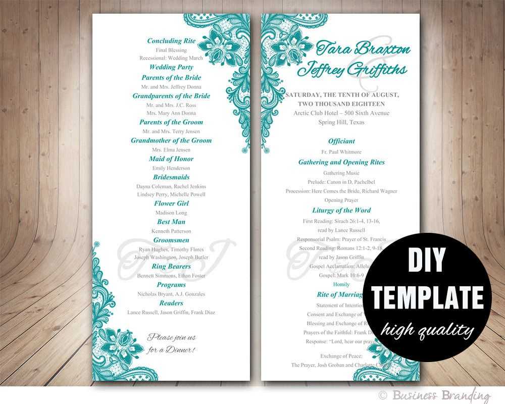 Teal Wedding Program Template - Instant Download Microsoft With Free Printable Wedding Program Templates Word