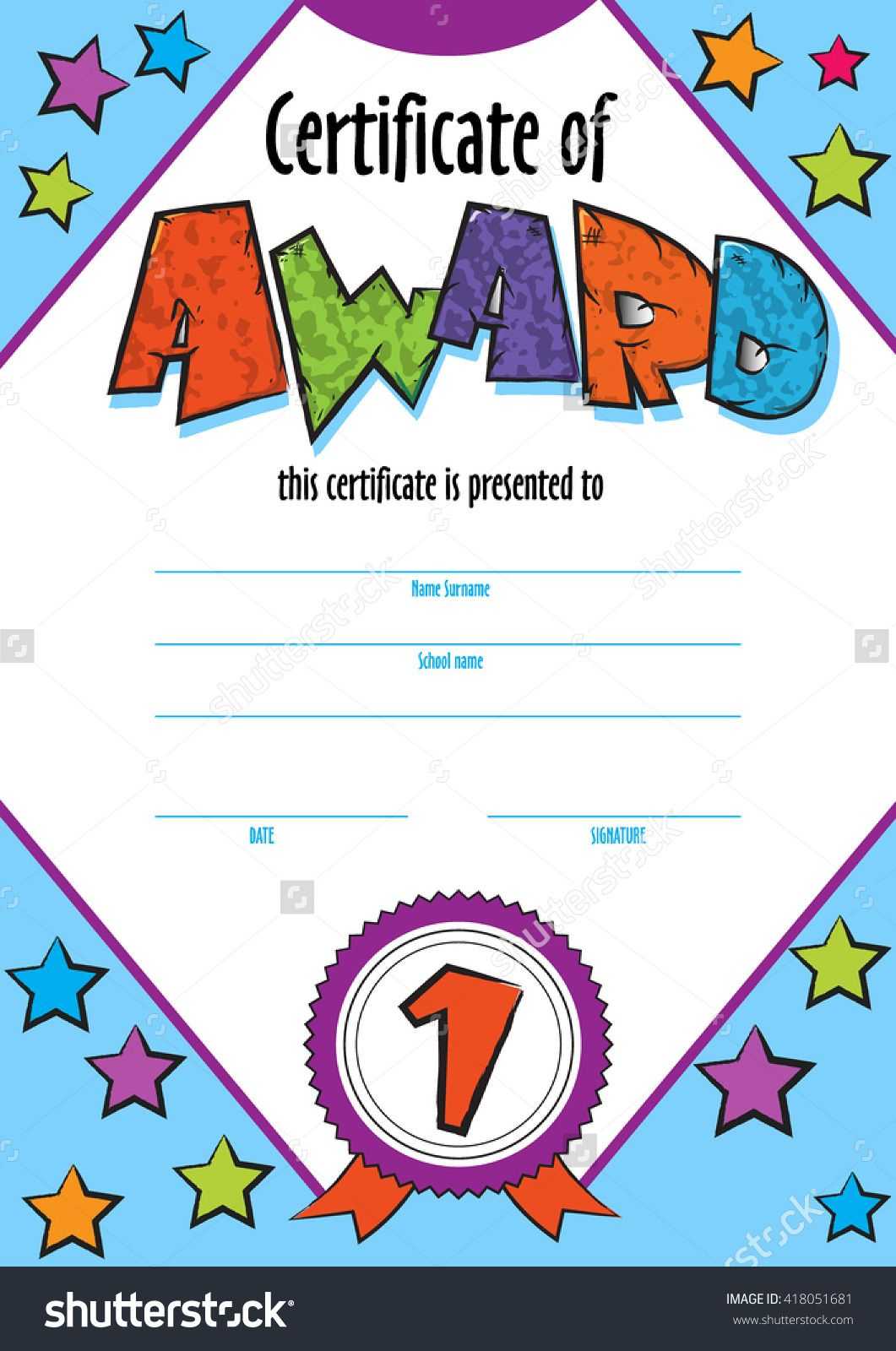 Template Child Certificate To Be Awarded. Kindergarten In Star Of The Week Certificate Template