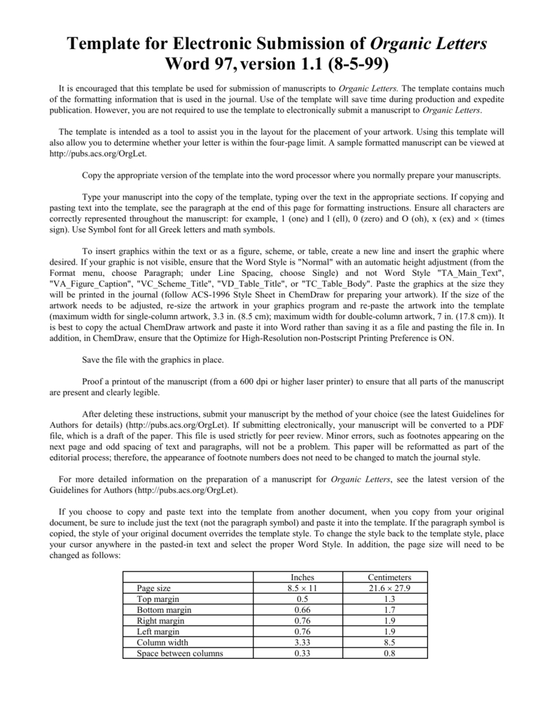 Template For Electronic Submission Of Organic Letters Intended For Acs Word Template