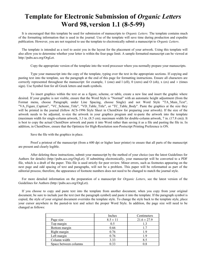 Template For Electronic Submission Of Organic Letters Throughout Acs Word Template