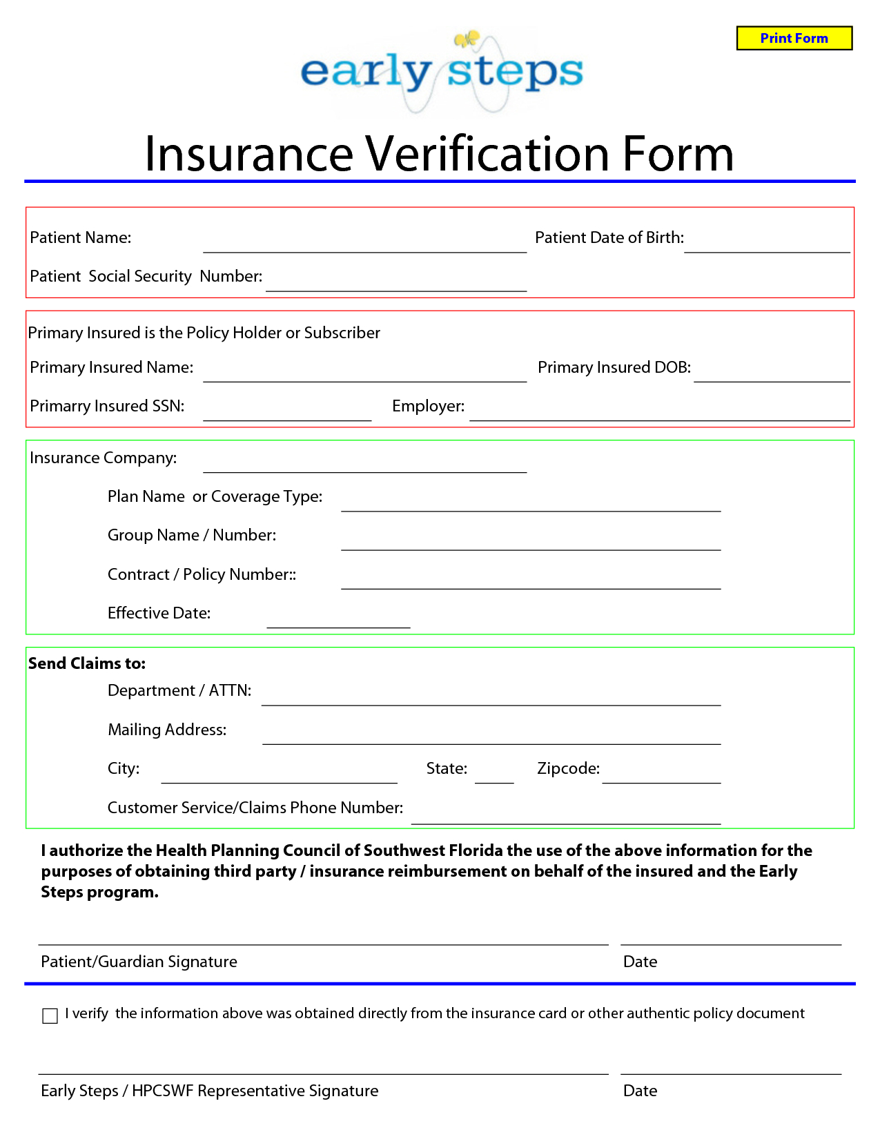 Template For Insurance Information In Planner | Blank Throughout Customer Information Card Template