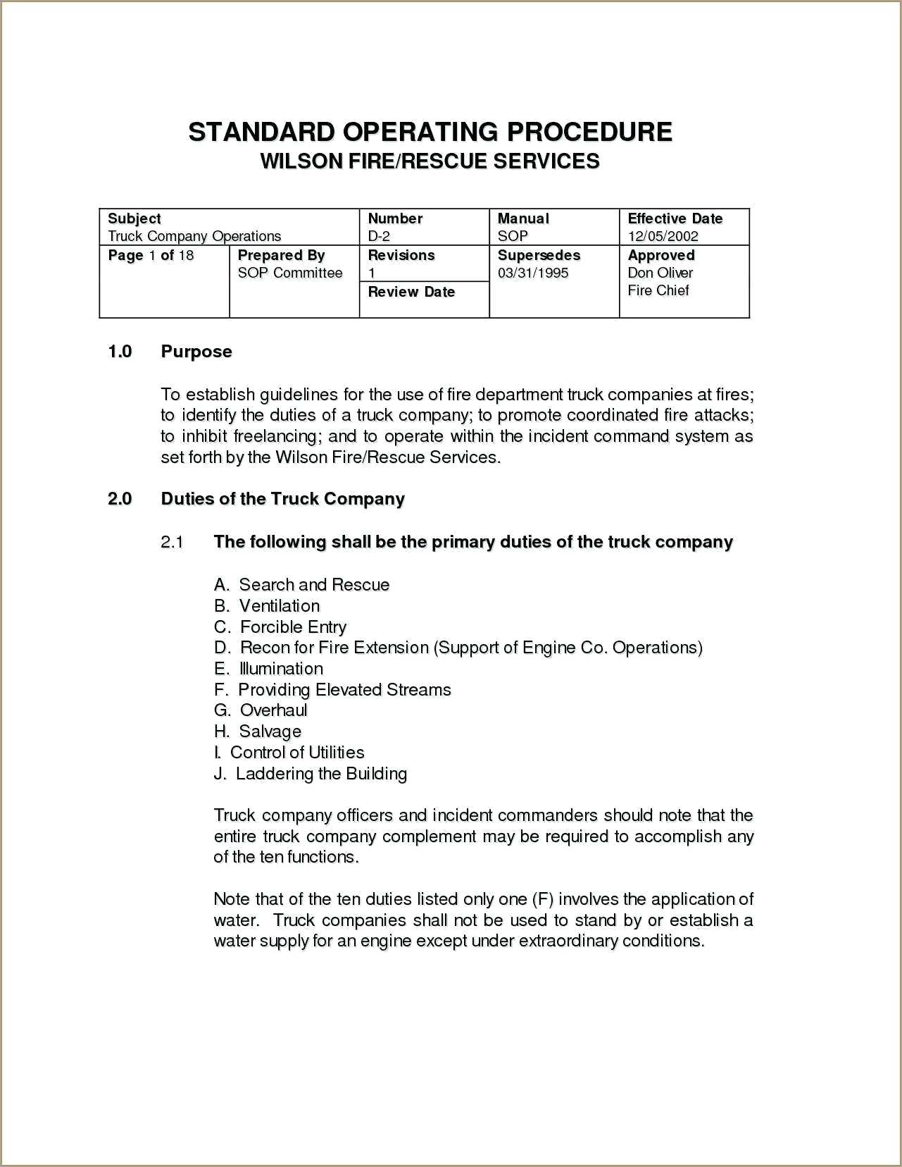 Template For Standard Operating Procedures Manual Regarding Procedure Manual Template Word Free