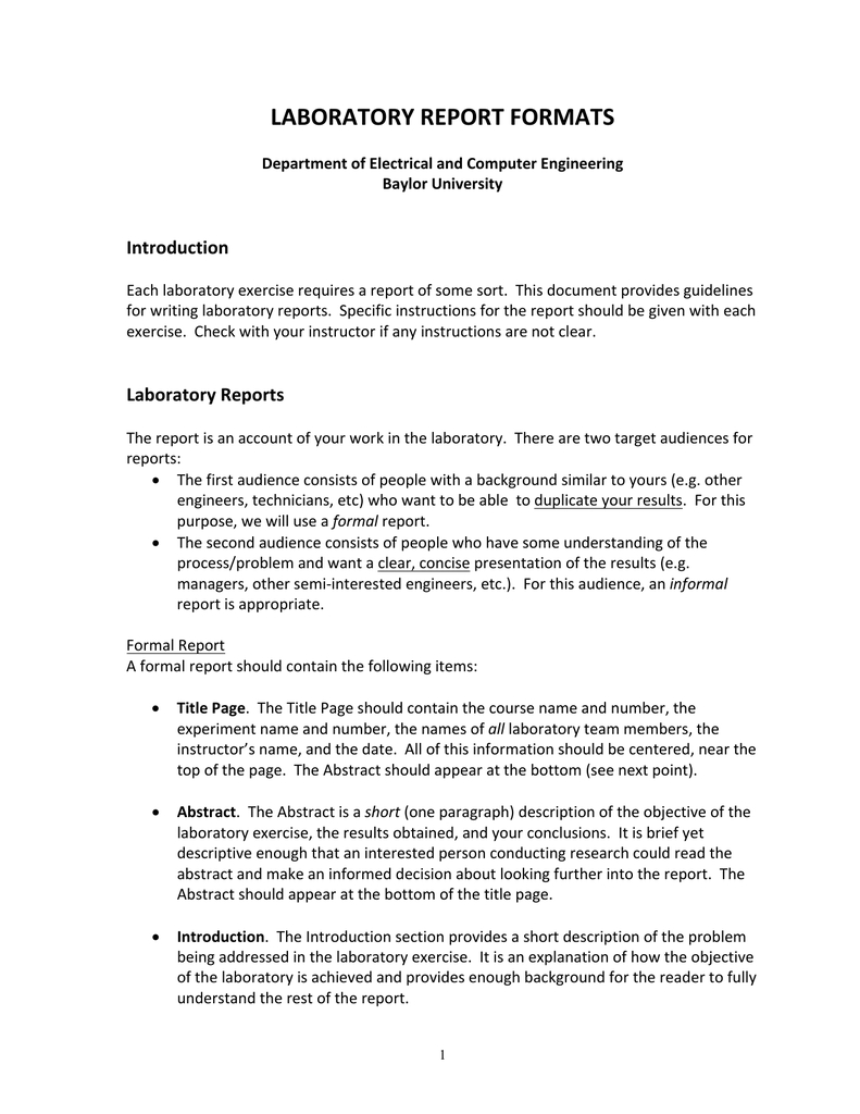 Template From Baylor | Manualzz Inside Engineering Lab Report Template