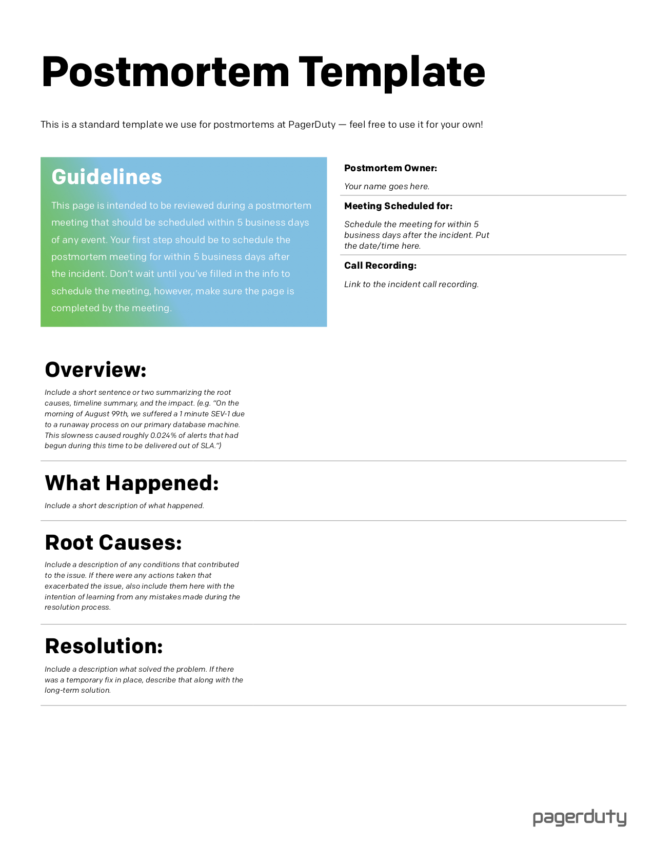Template – Pagerduty Postmortem Documentation Within Post Mortem Template Powerpoint