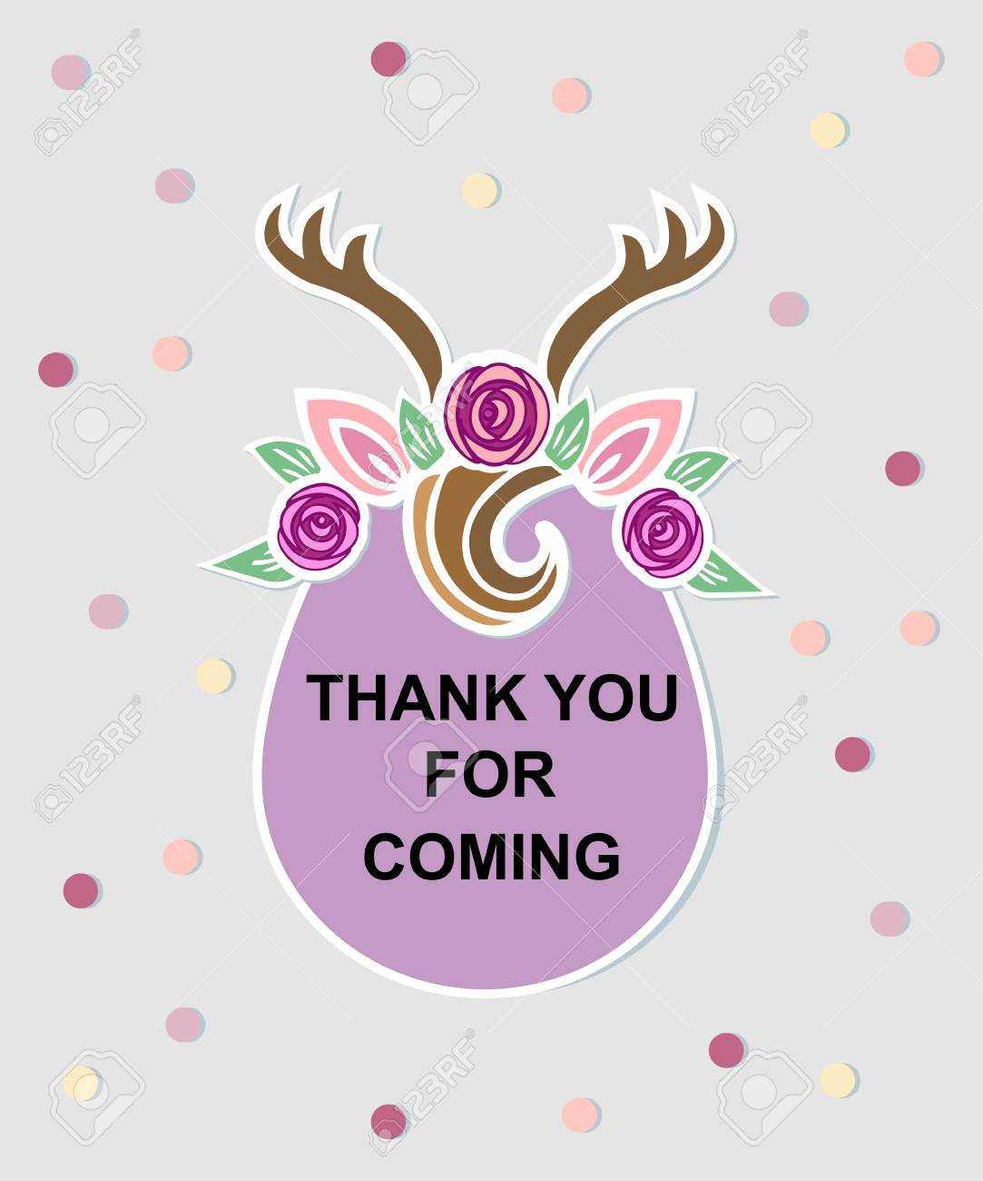 Template With Deer Headband For Party Invitation, Baby Shower,.. Pertaining To Thank You Card Template For Baby Shower