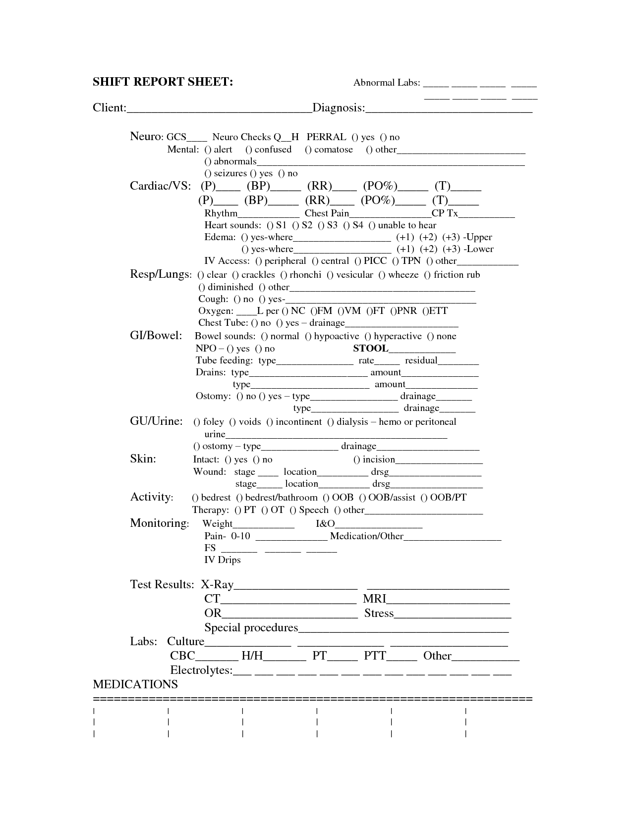 Templates Nursing Report Sheets | Shift Report Sheet Pertaining To Shift Report Template