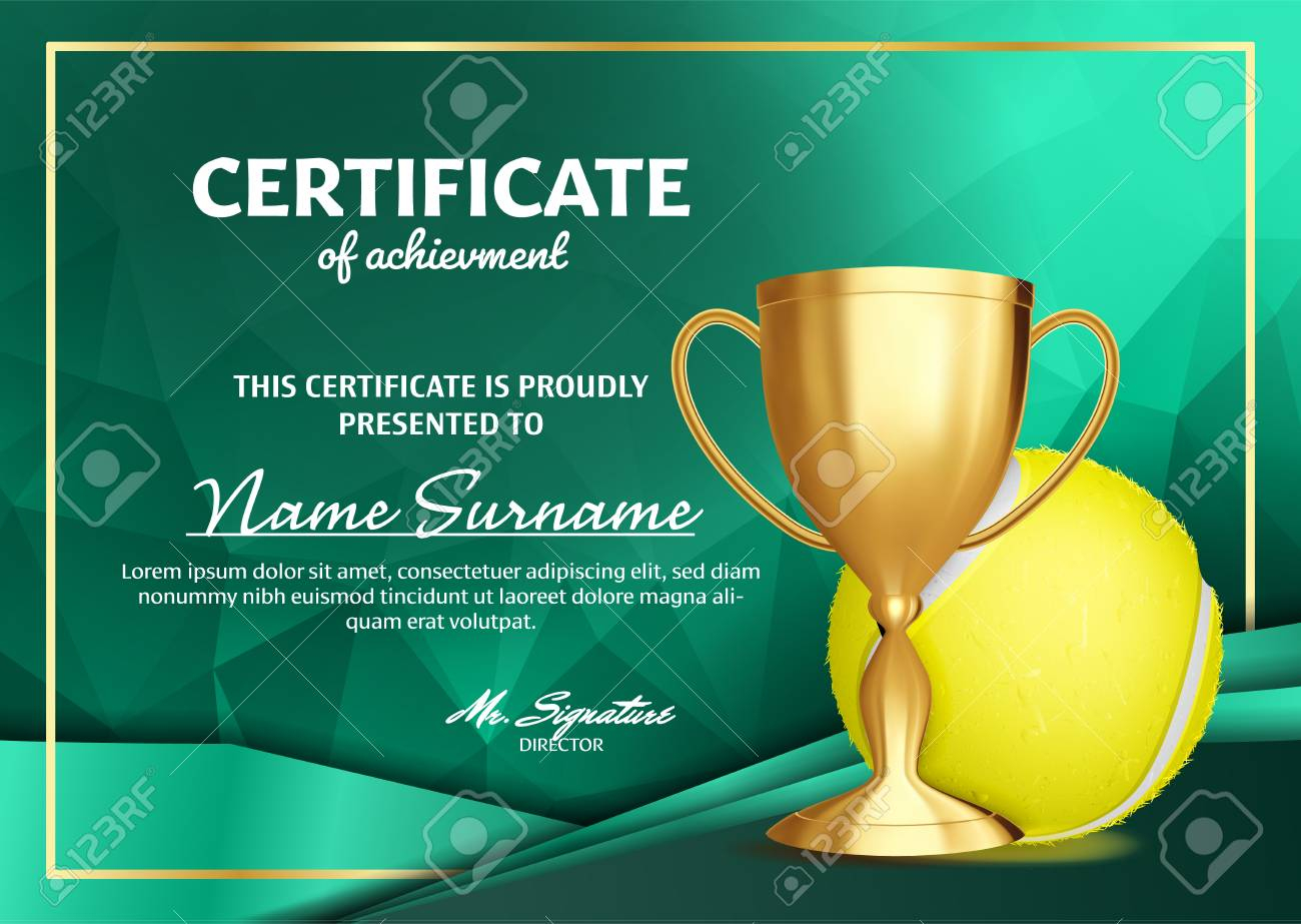 Tennis Certificate Diploma With Golden Cup Vector. Sport Award.. Intended For Tennis Certificate Template Free