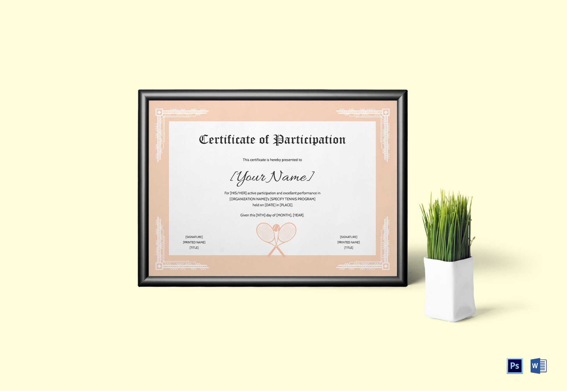 Tennis Participation Certificate Template Inside Tennis Certificate Template Free