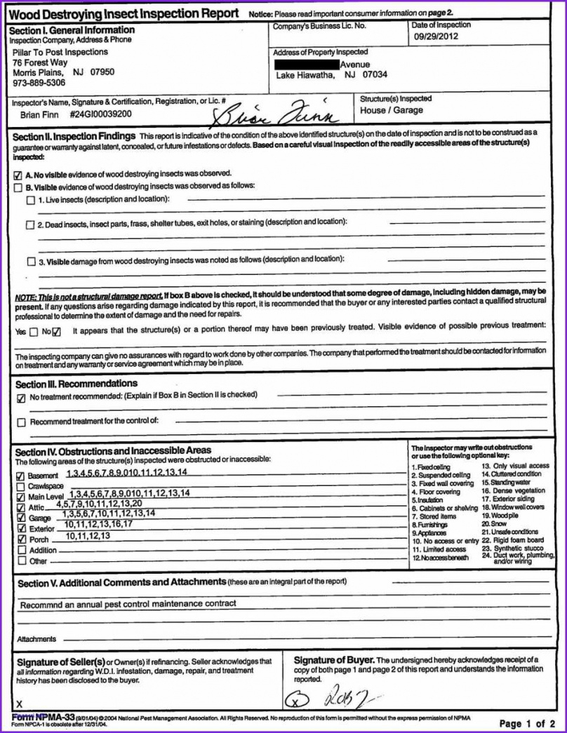 Termite Inspection Report Template Intended For Pest Control Report Template