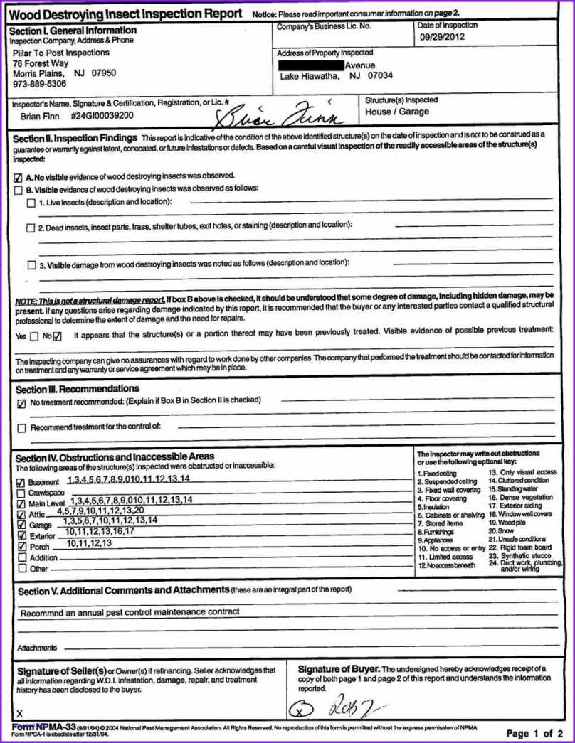 Termite Inspection Report Template Intended For Pest Control Report Template