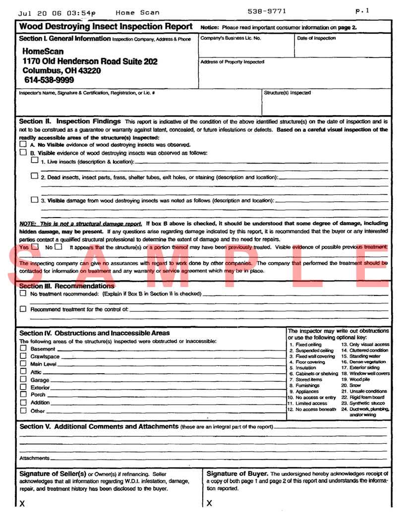 Termite Inspection: Sample Termite Inspection Report Intended For Pest Control Report Template